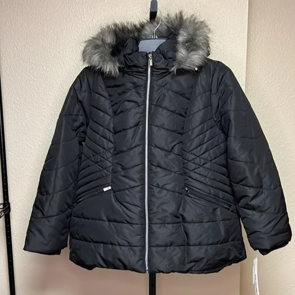 WOMENS INTL DETAILS  BLACK JACKET WITH FAUX FUR LARGE & X-LARGE NEW WITH TAGS - Picture 3 of 9